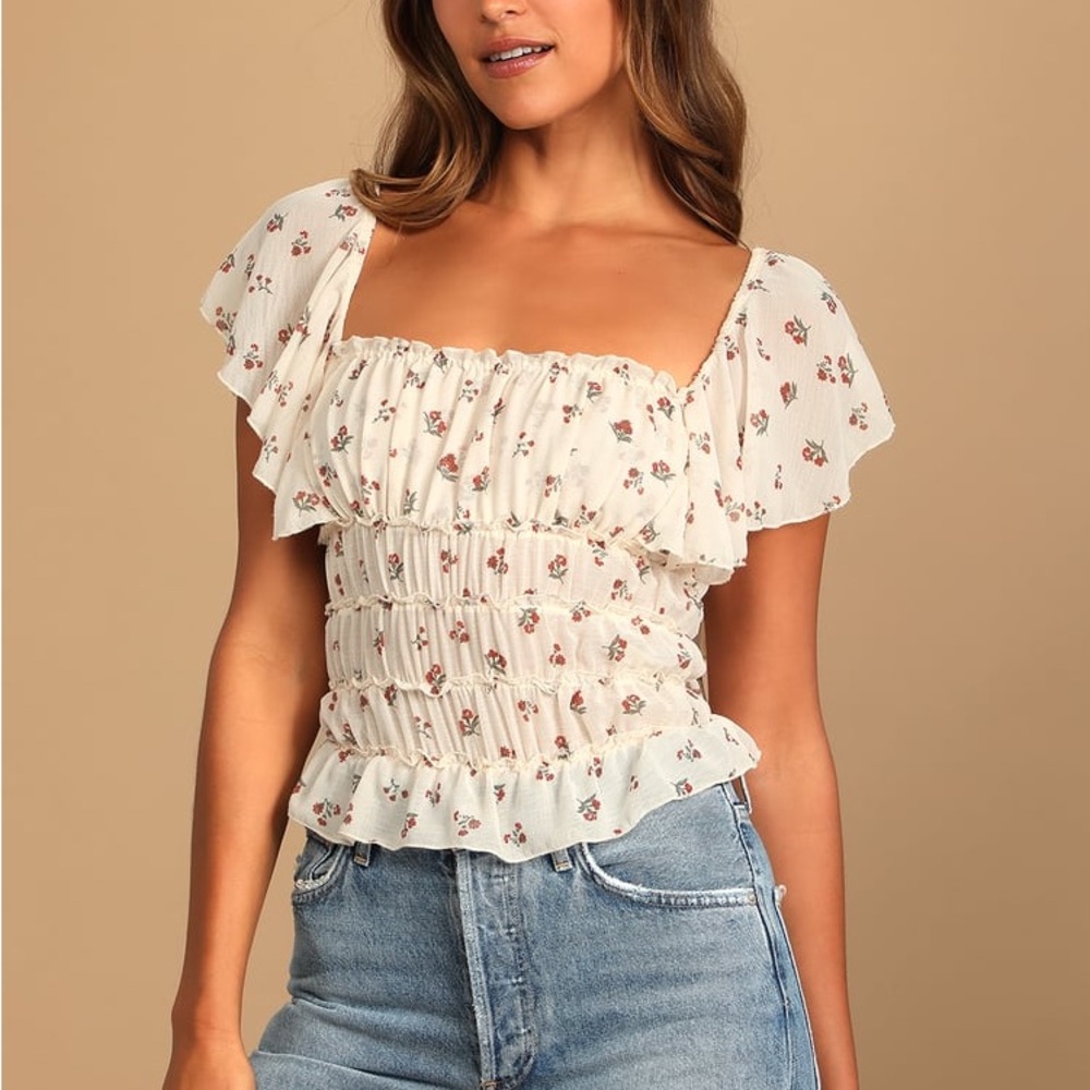 SOLD - free People Juliet cream floral print ruffled bodysuit NWT